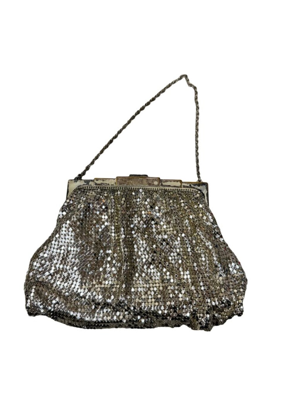 Vintage Whiting & Davis Silver Mesh Evening Bag Flapper Art Deco Kiss Lock Purse